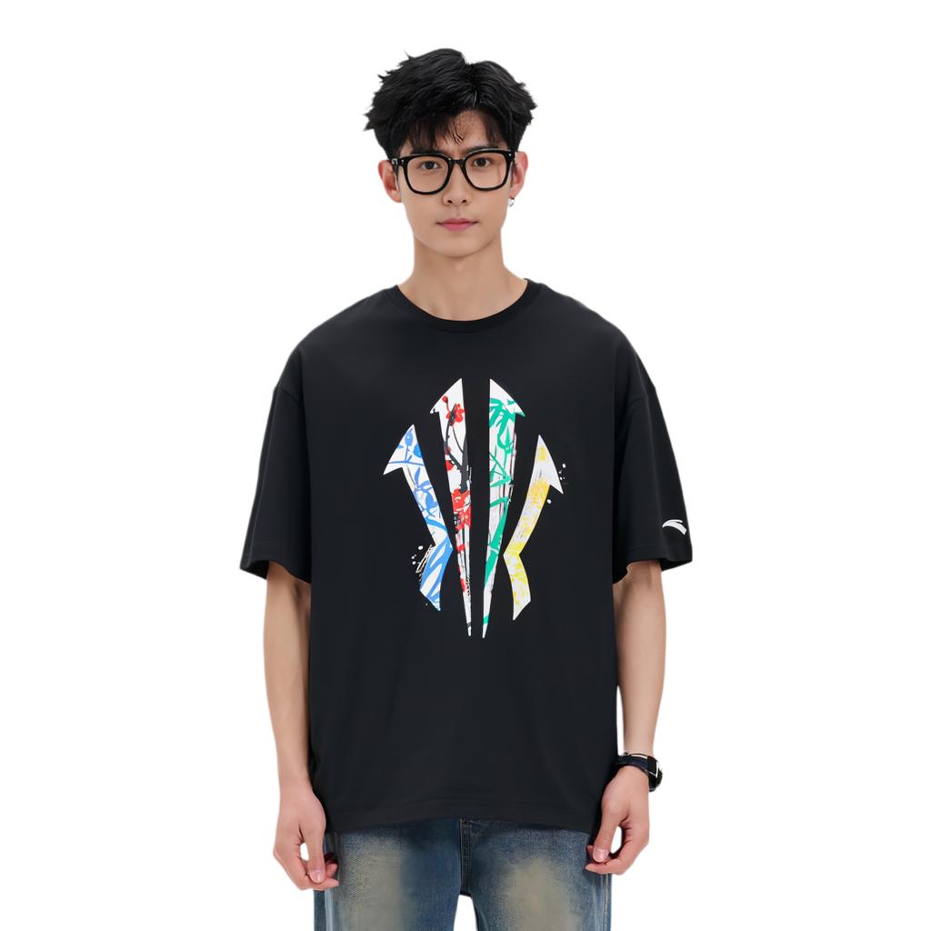 Anta Kyrie Lanting T-Shirt Comfortable Casual Simple Round Neck Pullover Loose Short Sleeve Unisex Tops Black 172631102R-2