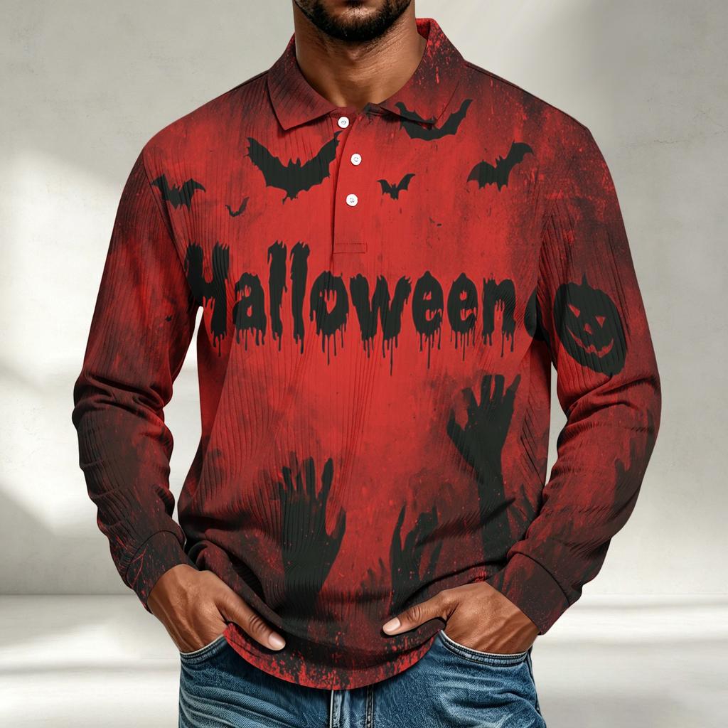 Men's Casual Halloween Printed Long Sleeve Shirt Loose Fit Top