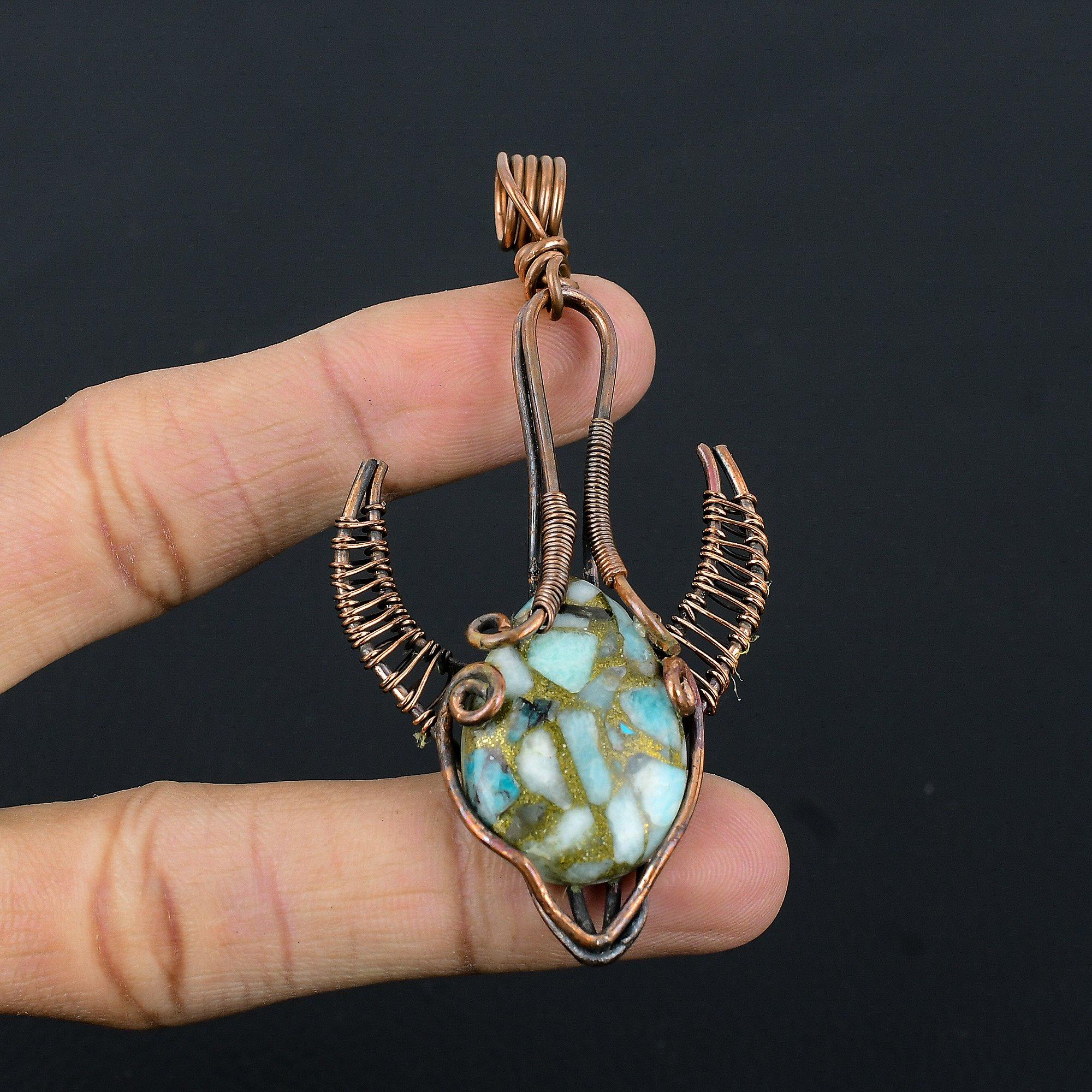 

Copper Larimar Pendant, 999 Copper Wire Wrapped Jewelry, Gemstone Jewelry Pendant, Handmade Wedding Gift Jewelry 2.55 Inches