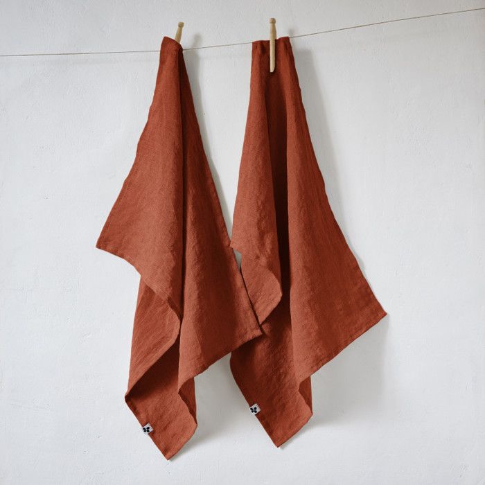 Lot de 2 essuie-mains "Soline" 50 x 70 cm Lin lavé - Soline Paprika