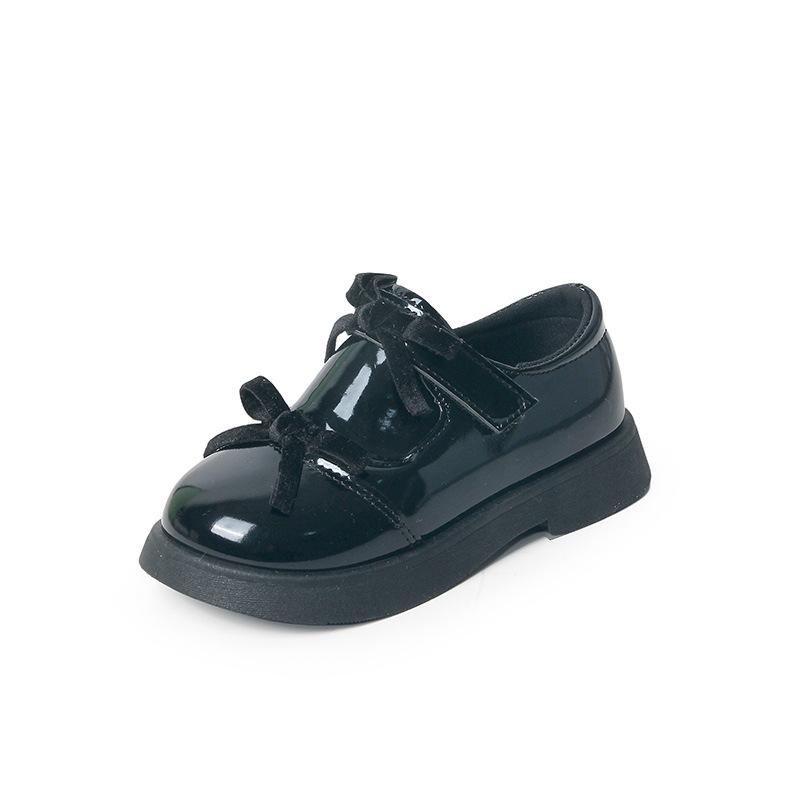 Double Bow Patent Leather Children Girl Performance Comfortable Soft Sole Leather Shoes