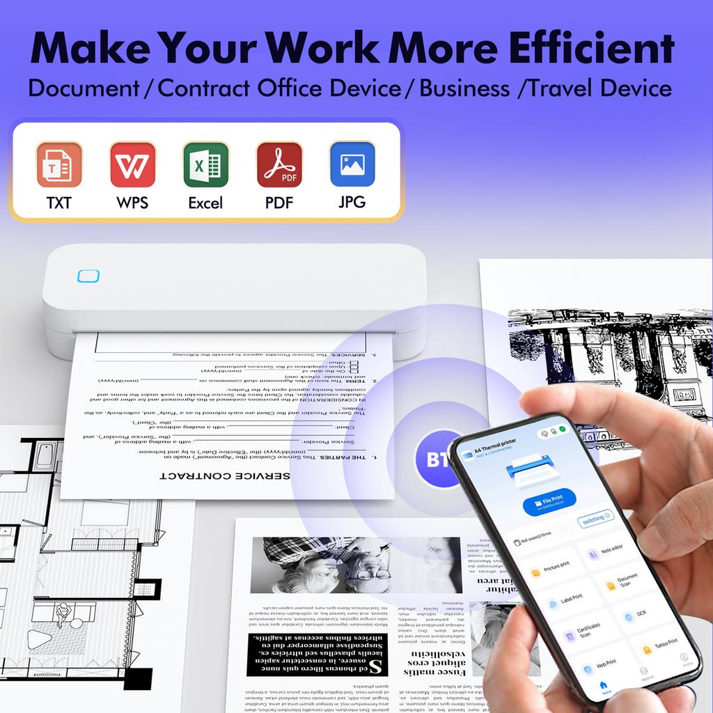 A4 Portable Thermal Transfer Printer Wireless Tattoo Transfer Printer Use with Mobile  Laptop 56mm 77mm 107mm 210mm