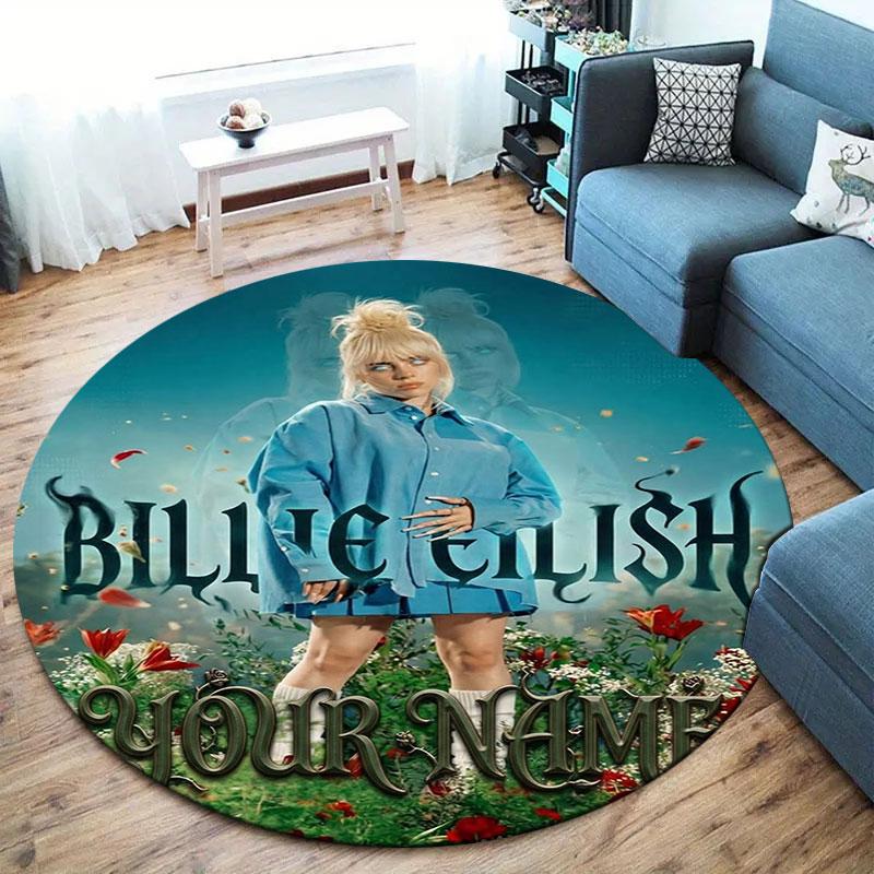 Billie Eilish Custom Name Round Area Rug,Carpet Rug for Living Room Bedroom Sofa Playroom Decor,Non-slip Floor Mat