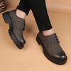 Men's Korean Fashion Casual Leather Lace-up Round Toe Shoes with Thick Sole - Business and Retro Style