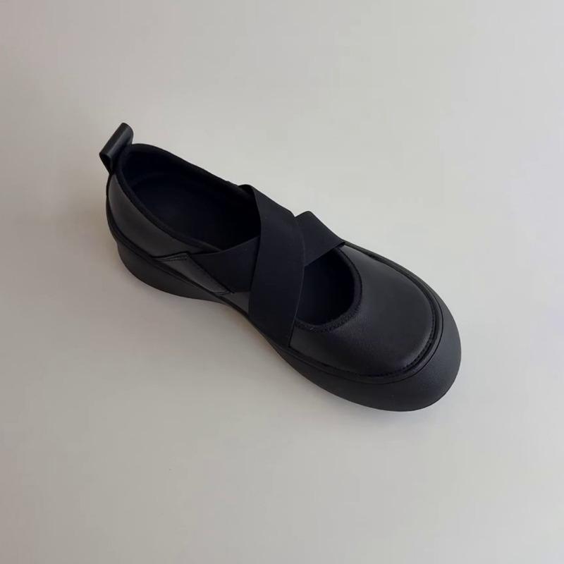 Sheepskin Version~ Platform Sports Cross Strap Mary Jane Small Leather Shoes Round Head Ballet Shoes Women's Shallow Mouth Retro Single Shoes
