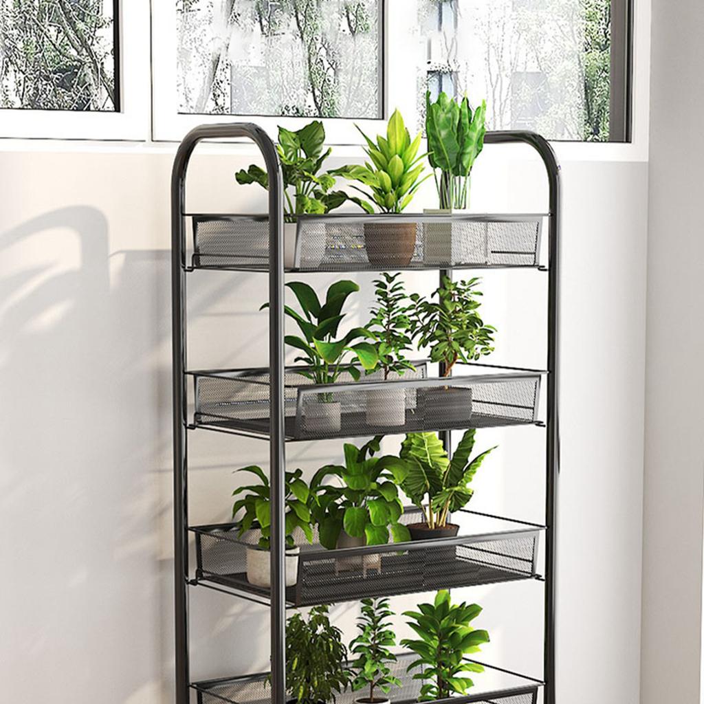 Rolling Storage Cart Layered Storage Shelves Multi Functional Movable Snack Vegetable Baskets Kitchen Shelves Black