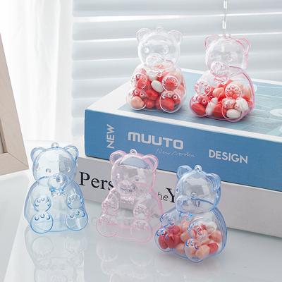 12PCS Transparent Teddy Bear Shaped Candy Box PS Plastic Children's Storage Box Festival Gift Wedding Decoration Can Packaging