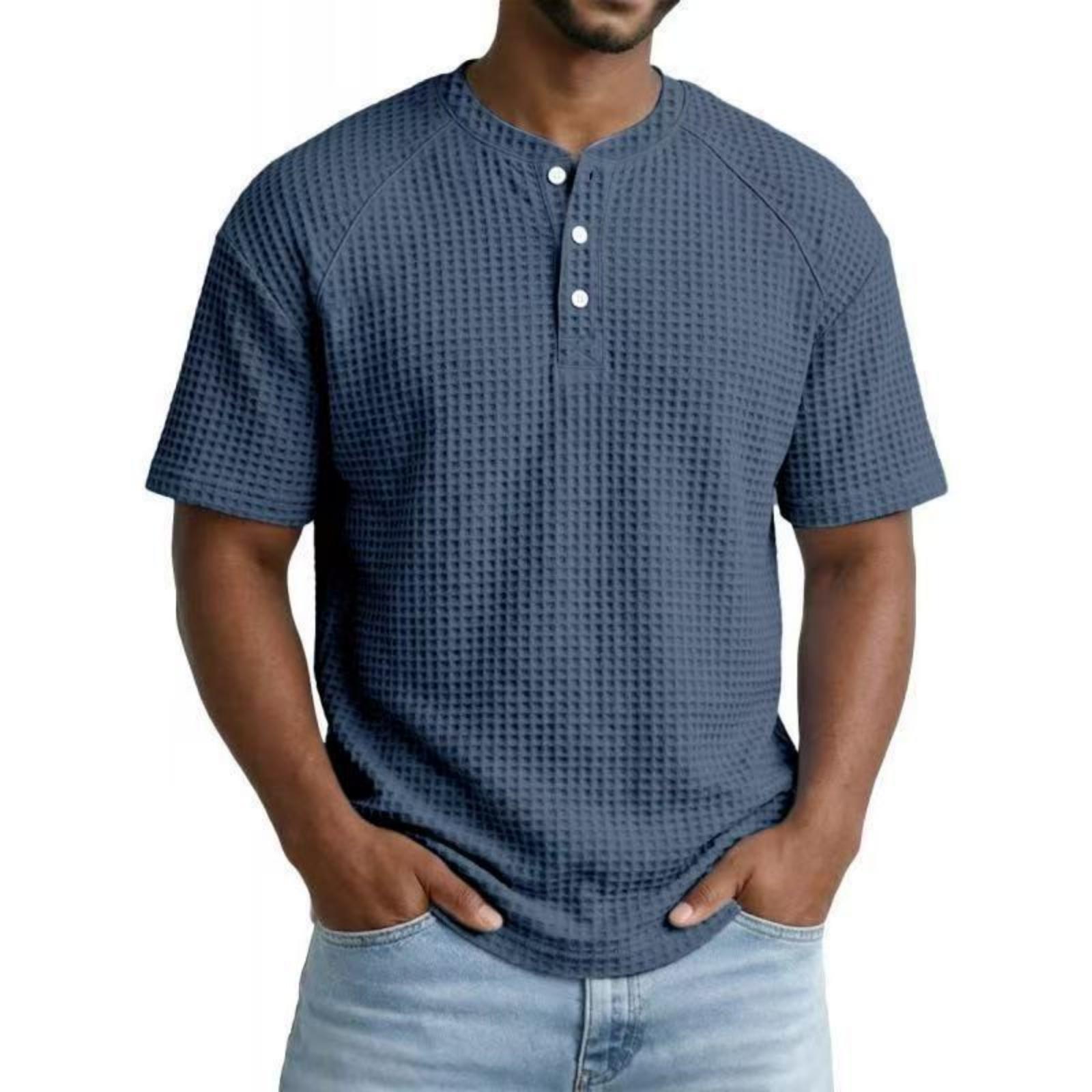 

Men Henley Short Sleeve Knit T Shirt Casual Raglan Button Front Crew Neck Soft Lightweight Top S Темно-синій