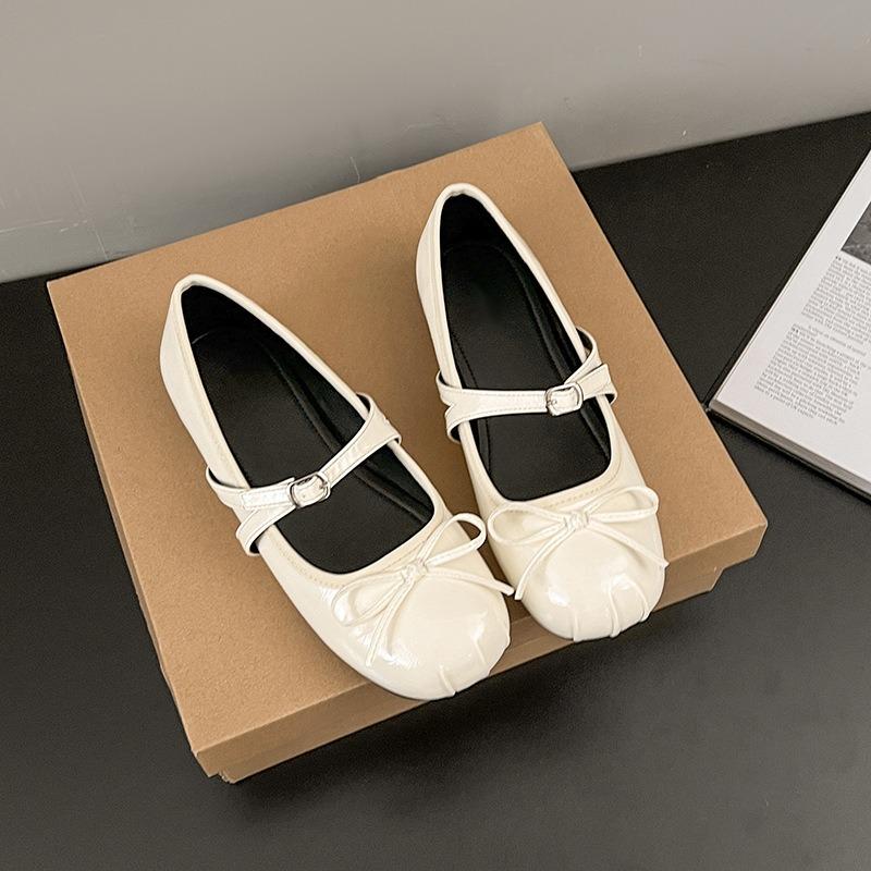 Retro ballet style flat bottom shallow mouth single shoes women's new summer one-pedal bow Mary Jane shoes