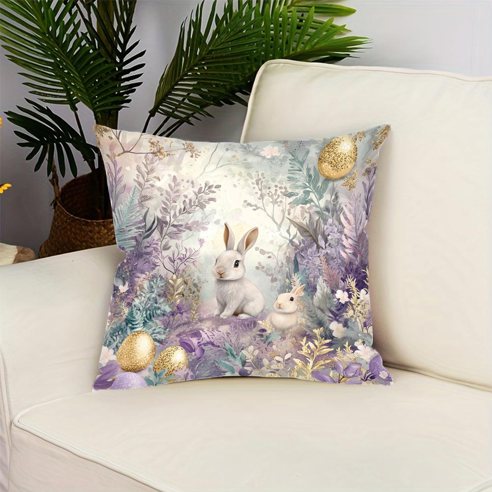 

Easter Style Bunny Pattern Home Decor Pillow Cover Living Room Sofa Polyester Cushion Cover with Zipper 16x16Inch