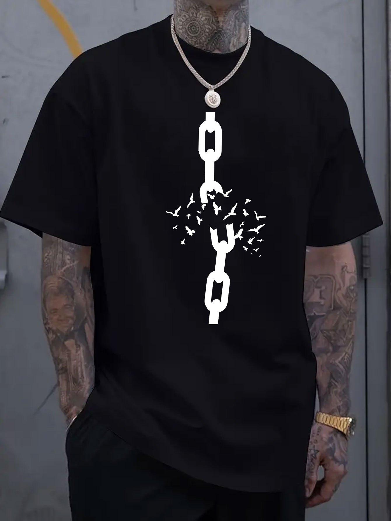 

Broken Chain Bird Graphic Print Men s Luxury Cotton Short Sleeved T-shirt Summer Unisex Men s and Women s Street Fashion 4XL