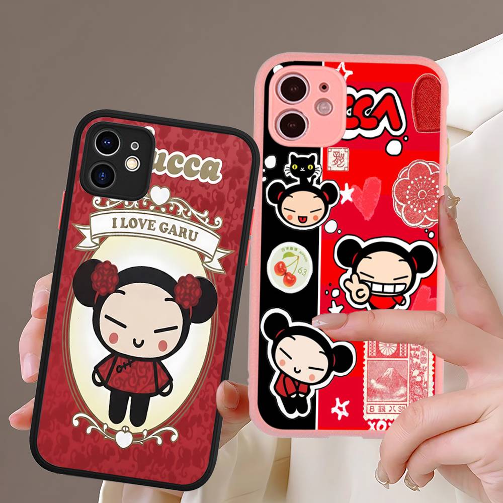 Popular Animation P-Pucca For IPhone 15 16 Pro Max 11 12 13 14 XS XR X Plus 16E Matte Translucent Phone Cover