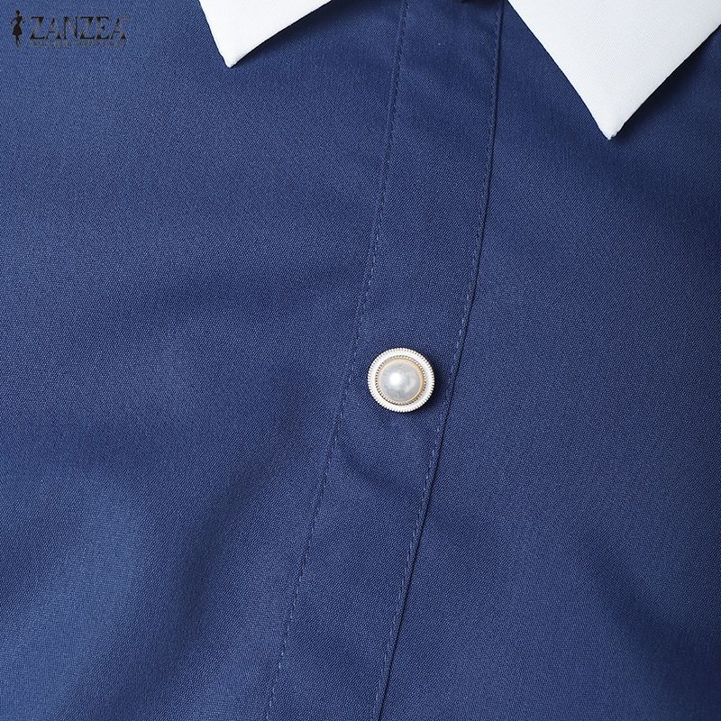 ZANZEA Women Splice Collar 3/4 Sleeve Casual Long Dress