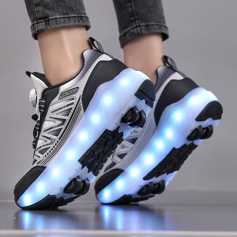 Four-wheel Running Shoes Detachable Flat Shoes Rechargeable USB Luminous Sports Light Shoes Girls Roller Skates Boys Shoes