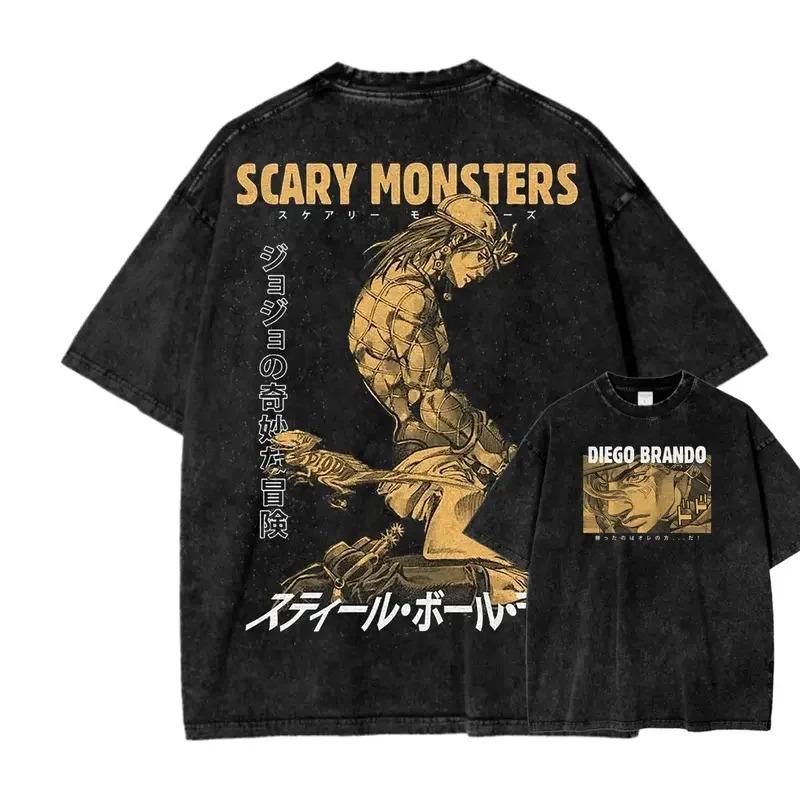 Anime JoJo's Bizarre Adventure Dio Print Tshirt Men Short Sleeve Clothing Washed Cotton Tee Retro Manga T Shirt Harajuku T-shirt Female Male Tee Shirt