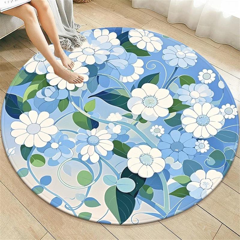 Nordic Modern Floral Round Soft Plant Rug Living Room Door Mat Balcony Bohemian Bedroom Floor Mat