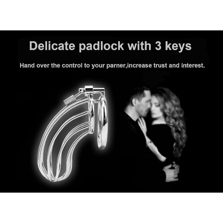 Male Chastity Device Cock Cage Belt 3 Ring of Various Sizes,Advanced Metal Silver Lock Cage Adult Sex Toy,Including Locks and 3 Key