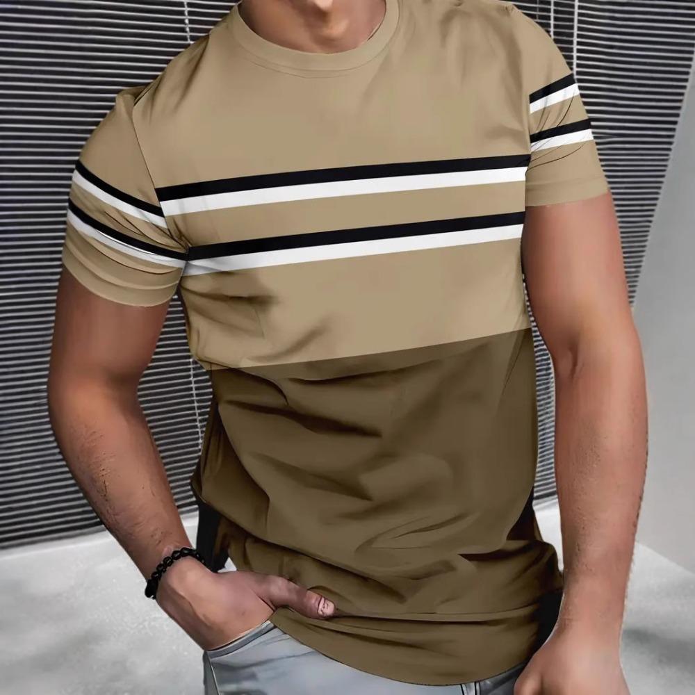 Summer men's simple daily casual loose T-shirt fashionable 3D printed personalized street round neck short sleeved men's clothing