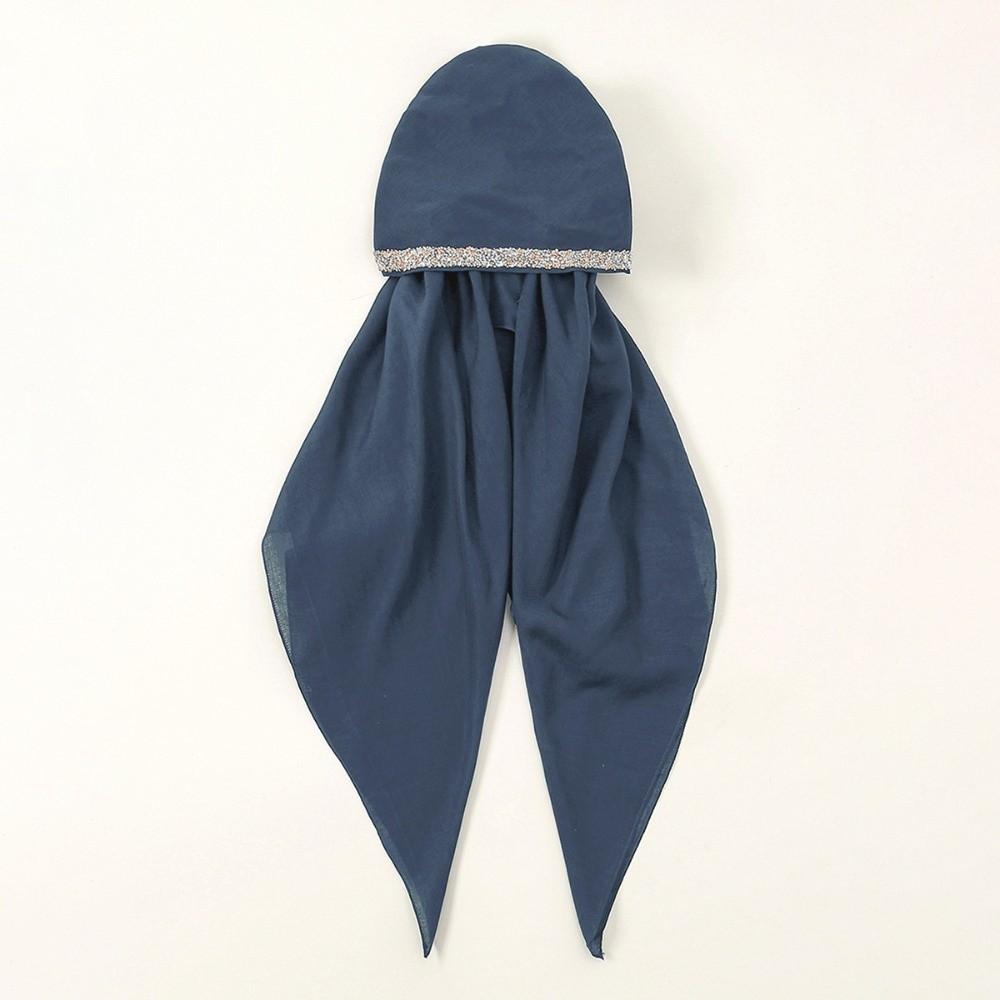 Soft Texture Islamic Turban Breathable Elastic Headband Cap Fashion Women Hijab Hat Lady синий
