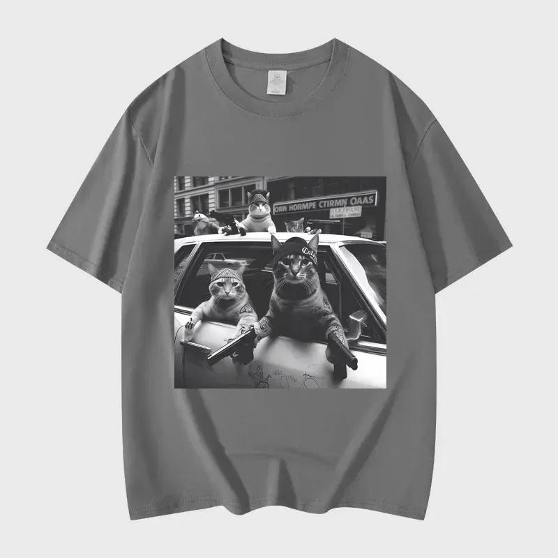 Funny Cat Gang Meme Graphic T Shirts Unisexs Wounisexs Fashion Vintage Short Sleeve Tshirt High Quality Cotton Oversized Tshirts