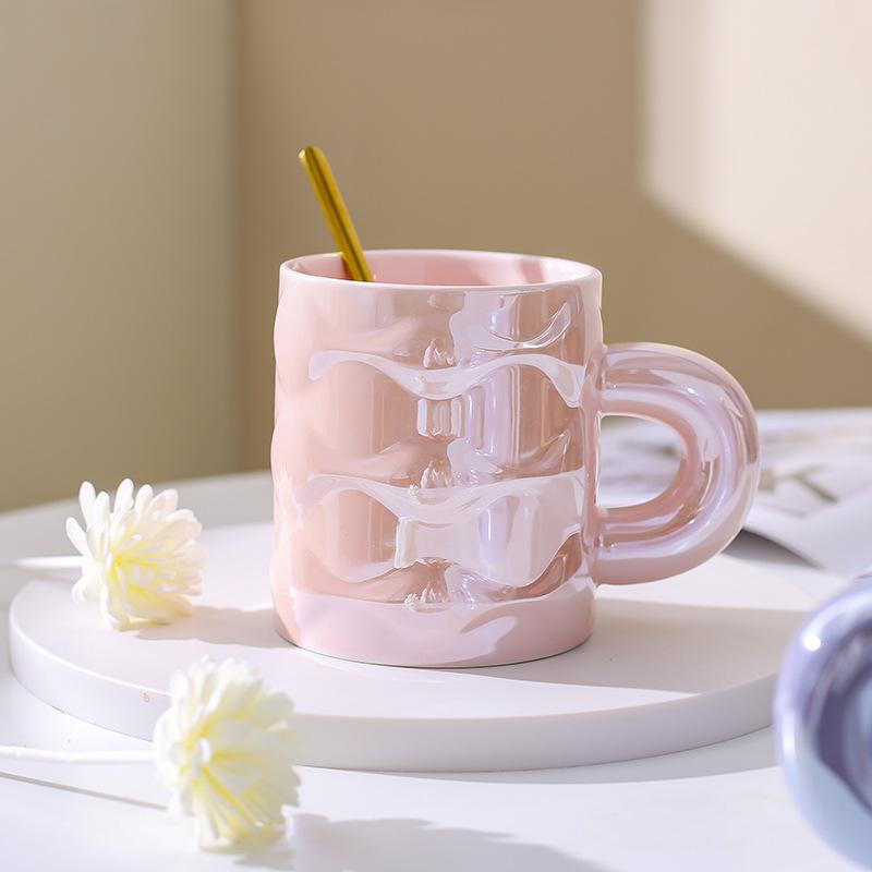 High Value Light Luxury Mug Home Office Cup Best Friend Souvenir Ceramic Pearlescent Cup Student Water Cup