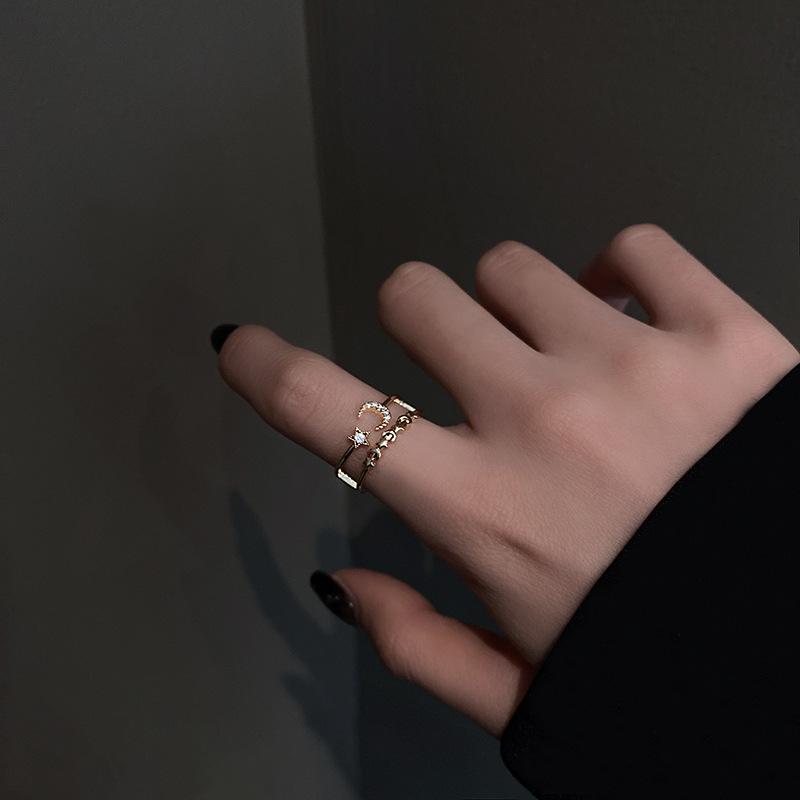 New Fashion Trend Unique Design Light Luxury Exquisite Elegant Zirconstar Moon Ring Ladies High Jewelry Party Gift Wholesale