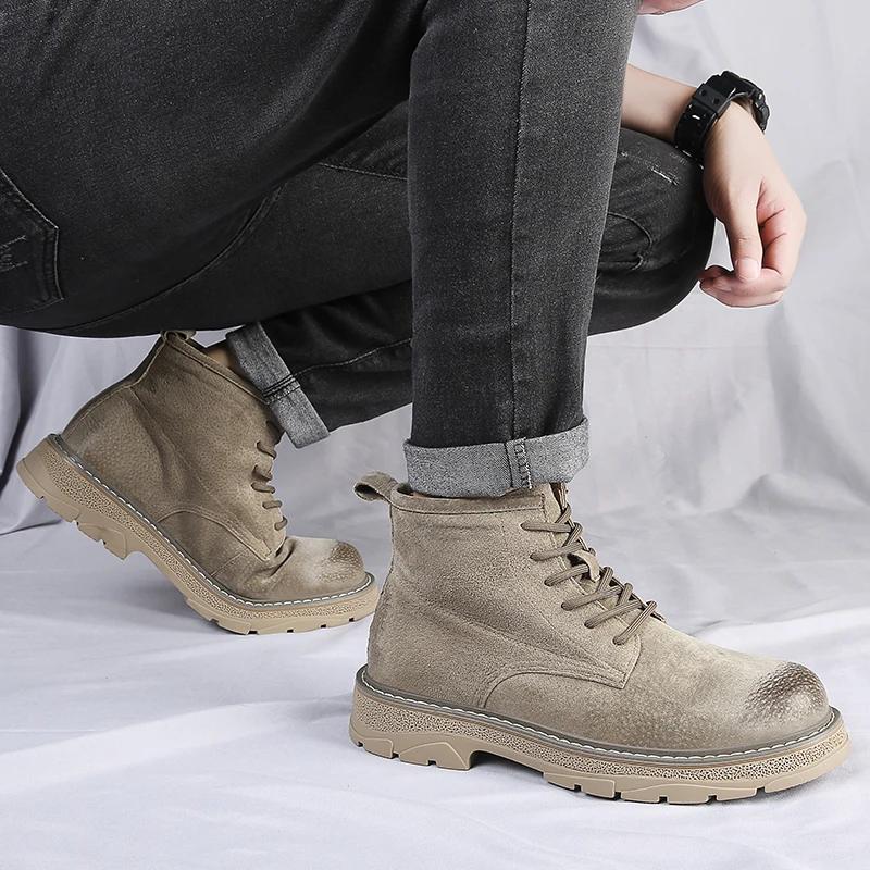 Fashion 2024 Winter Men's Ankle Boots British Style Mid Top Boots Outdoor Boots Luxury Brands Classic Design High Top Men Casual Shoes