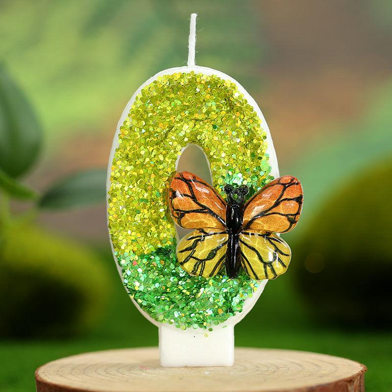 

Spring Green Flower Butterfly Candle,Creative Digital Handmade DIY First Birthday Cake Decoration Independent Birthday Packaging