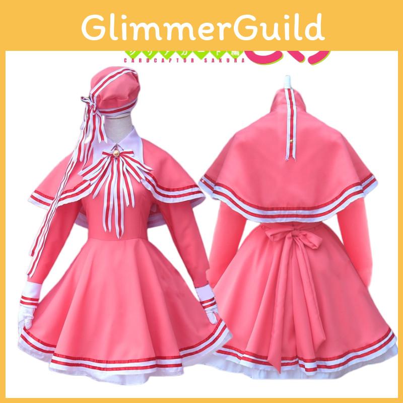 Pink Sakura Cosplay Dress With Iconic Transparent Card Design And Accessories