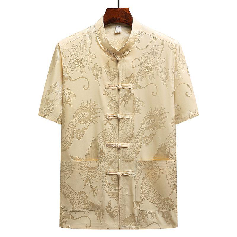 Men’s Ice Silk Tang Suit - Short-Sleeved, Loose-Fit, Chinese Style for Seniors, Ideal for Summer