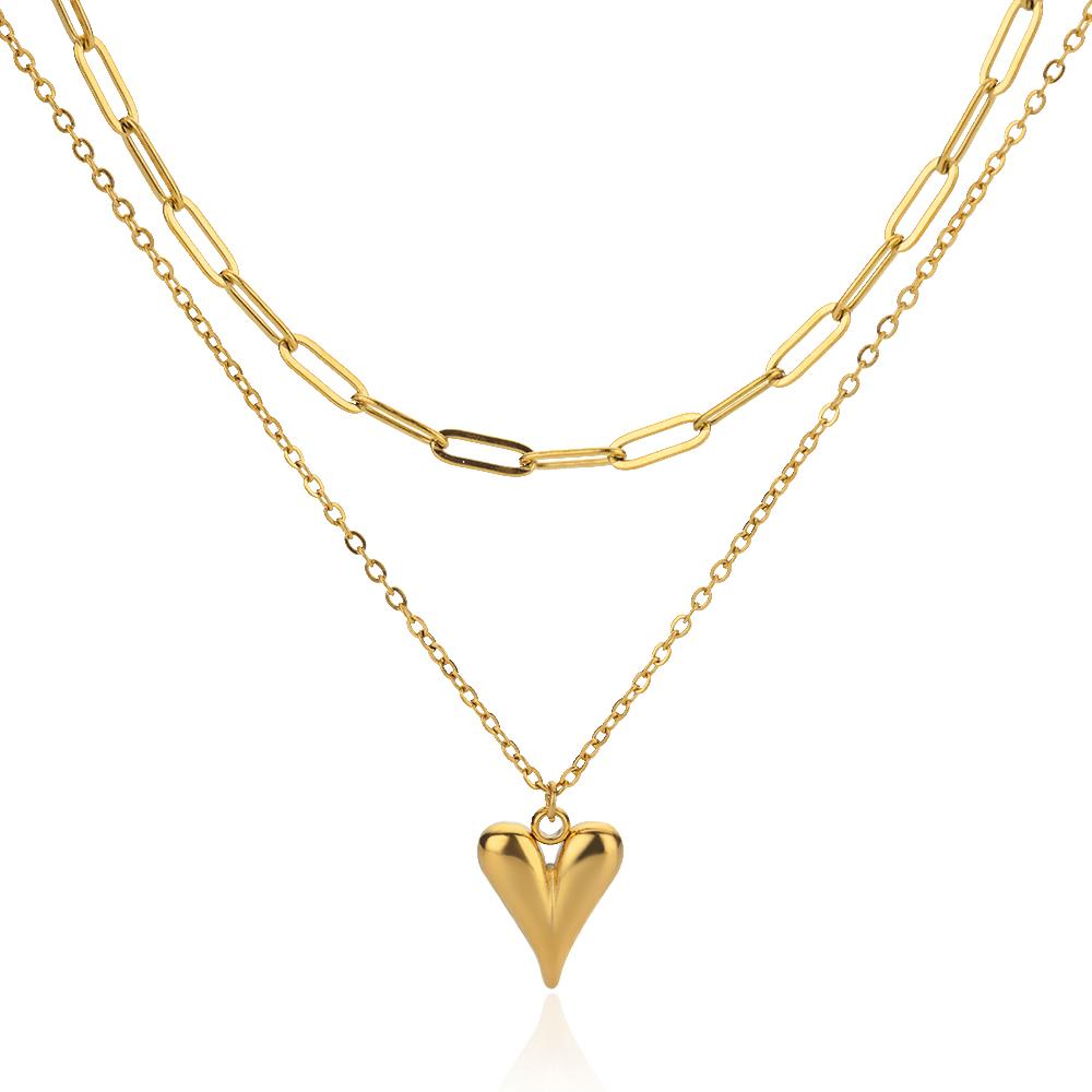 Stainless Steel Love Heart Pendant Necklace For Women Fashion Gold Color Flower Necklace Couple Aesthetic Jewelry Accessories