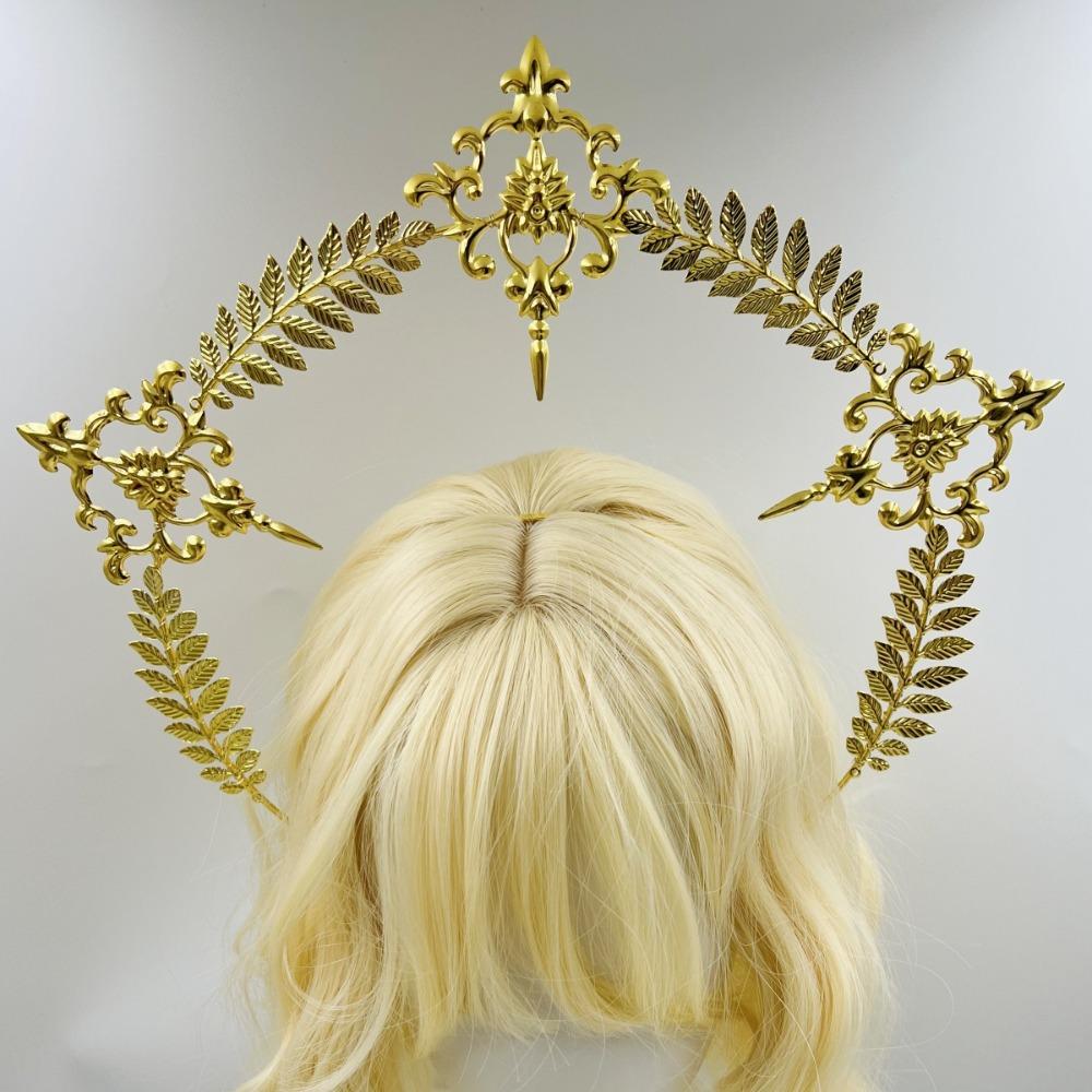 Vintage Sun Goddess Crown Wheat Ear Leaf Baroque Tiara Headband Halo Crown Artistic Photoshoot