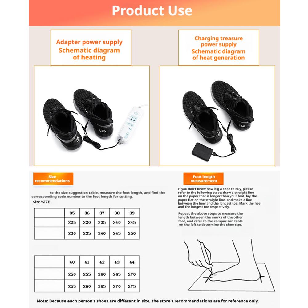 Heated Cuttable Insoles Rechargeable Foot Warmer 3 Heat Settings Cable Switch Control Temperature For Men Women