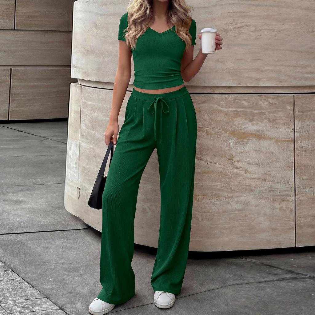 Women's Casual Elegant V-neck Casual Top And Pants Two-Piece Set