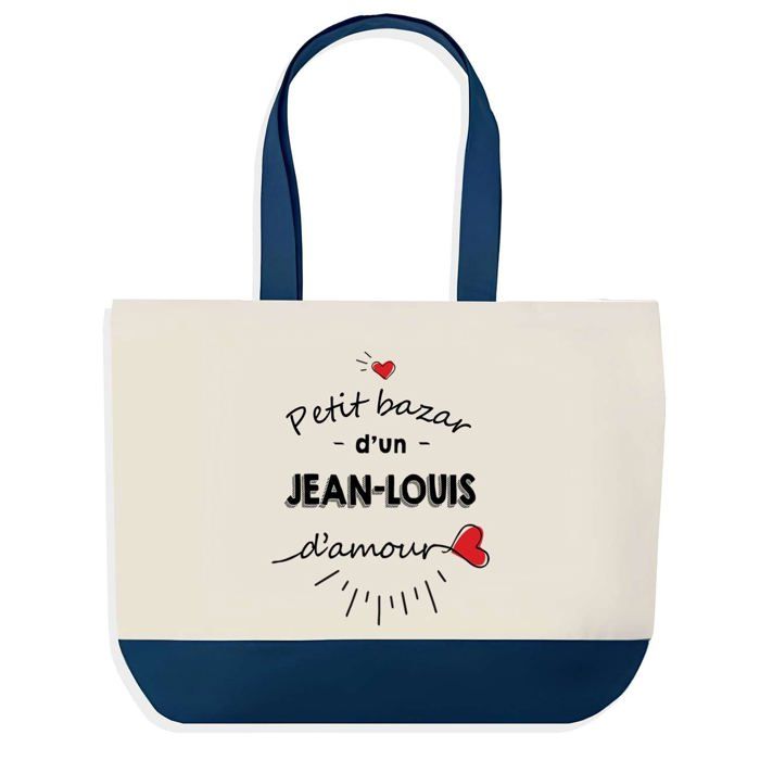 Tote bag - PLANETEE - Bazar d'un Jean-Louis d'amour - fond bleu - coton 40x45 cm - sans fermeture