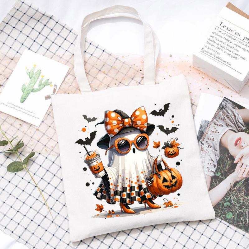 Halloween Printed Shoulder Bag Female Large Capacity Student Canvas Bag Tutoring Shopping Bag