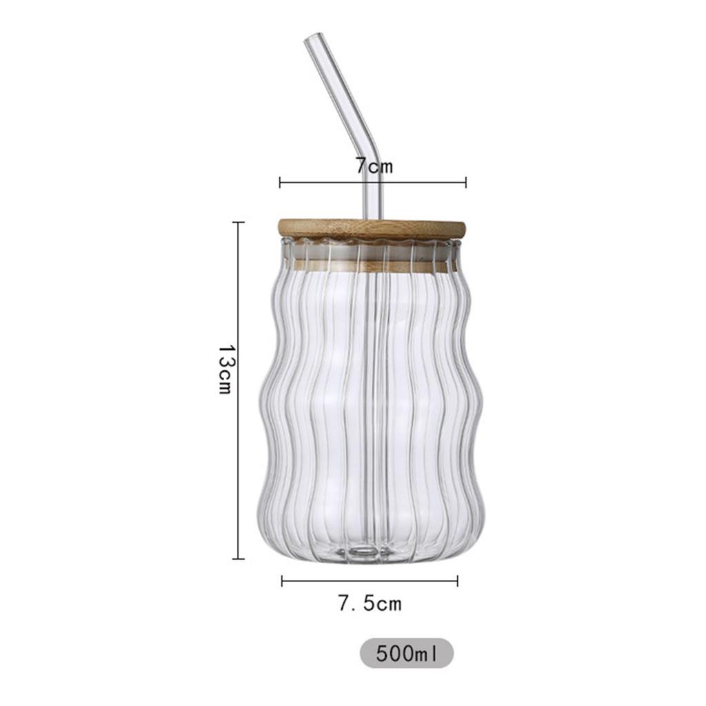 Glass Jar Large Capacity with Straws Durable Clear Gift Tea Cup Water Bottle Coffee Cup for Home Breakfast Hiking Juicing Beer