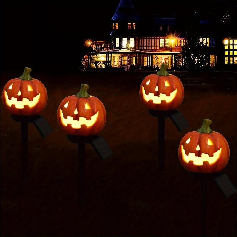 Langlebige Kürbis-Stablichter Harzlaternen Halloween Solar-Kürbislaternen Wasserdichte Geisthut-LED-Leuchten für Garten für Rasen