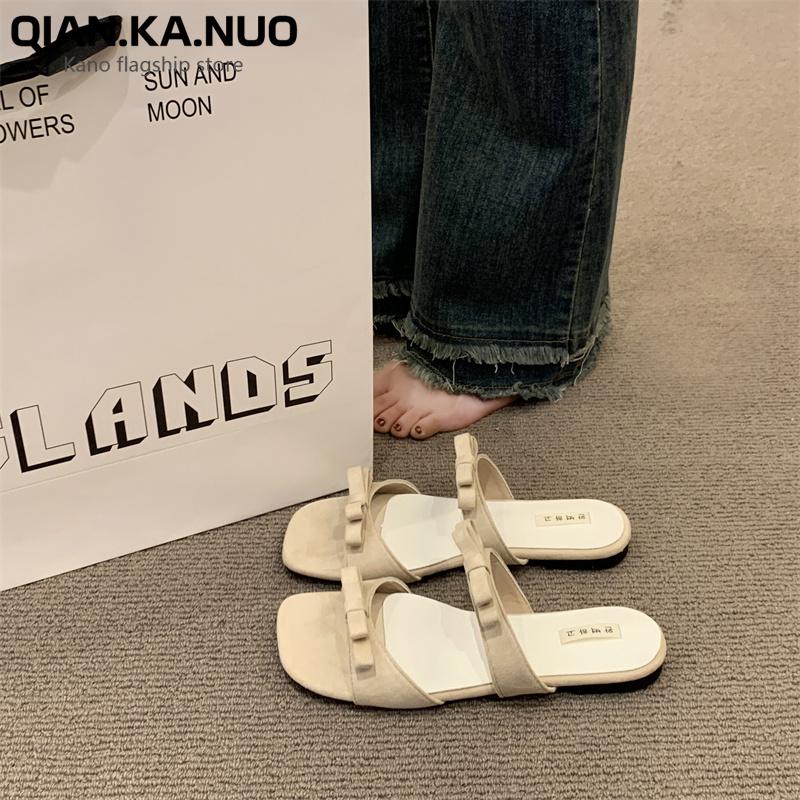 Fashion Shoes Womens Slippers Outdoor Shale Female Beach Slides Pantofle Butterfly-Knot Square heel Sabot 2025 Block Soft Concise Retro