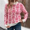 Valentine's Day Christmas Semi-turtleneck Knitted Sweater Autumn and Winter European and American Flowers Jacquard Pink Sweater Women