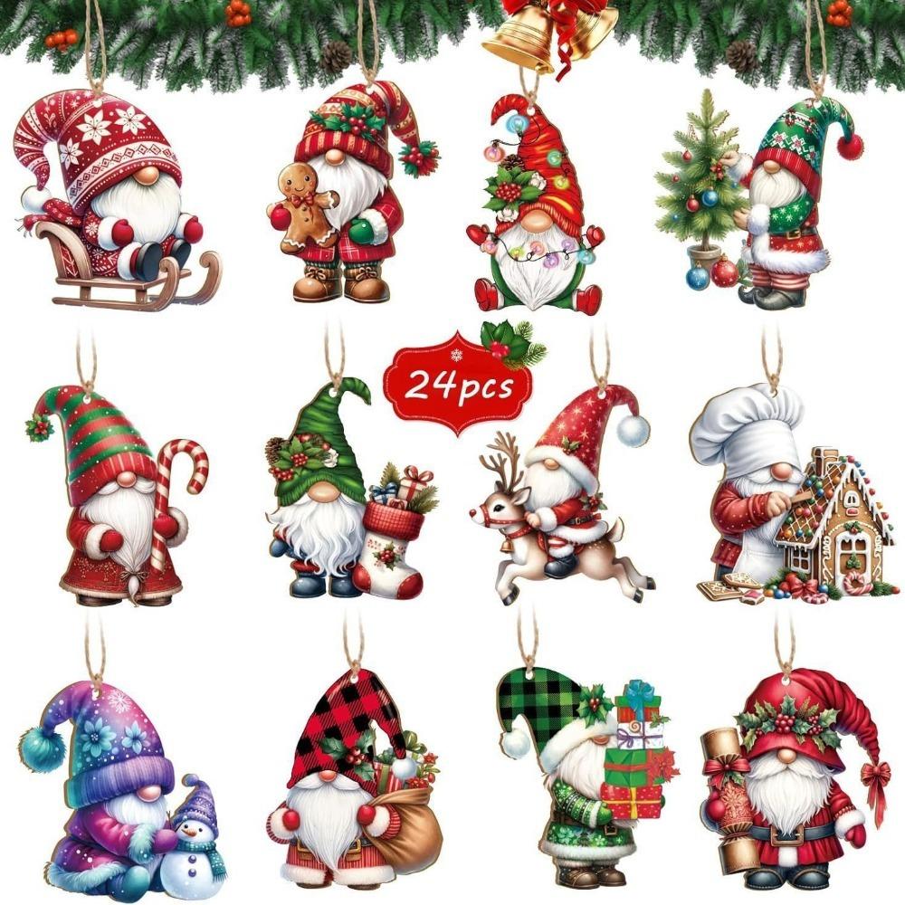 

24 шт./набор Гномы Санта-Клауса Украшение для рождественской елки Ручная работа DIY Рождественские подвесные бирки Подвеска Счастливого Нового года