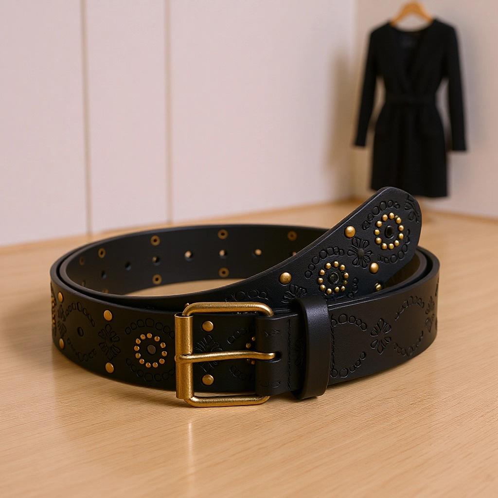 Unisex Punk Style Leather Belt with Rivet Decoration for Jeans