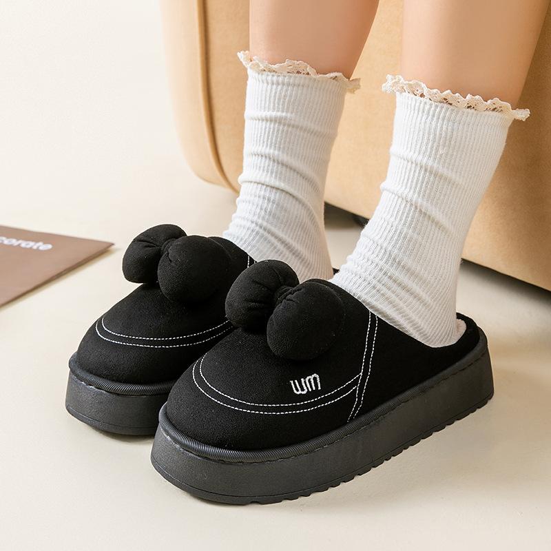 Bow cotton slippers autumn and winter home indoor thickened bottom warm and comfortable plush cotton mop non-slip