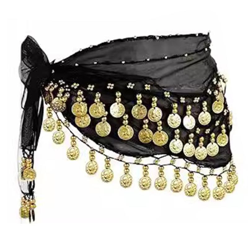 Belly Dance Accessories,Belly Dance Hip Scarf Wrap Belt,Coin Drop Earrings Hair Chain Bracelet Gypsy Costume for Women
