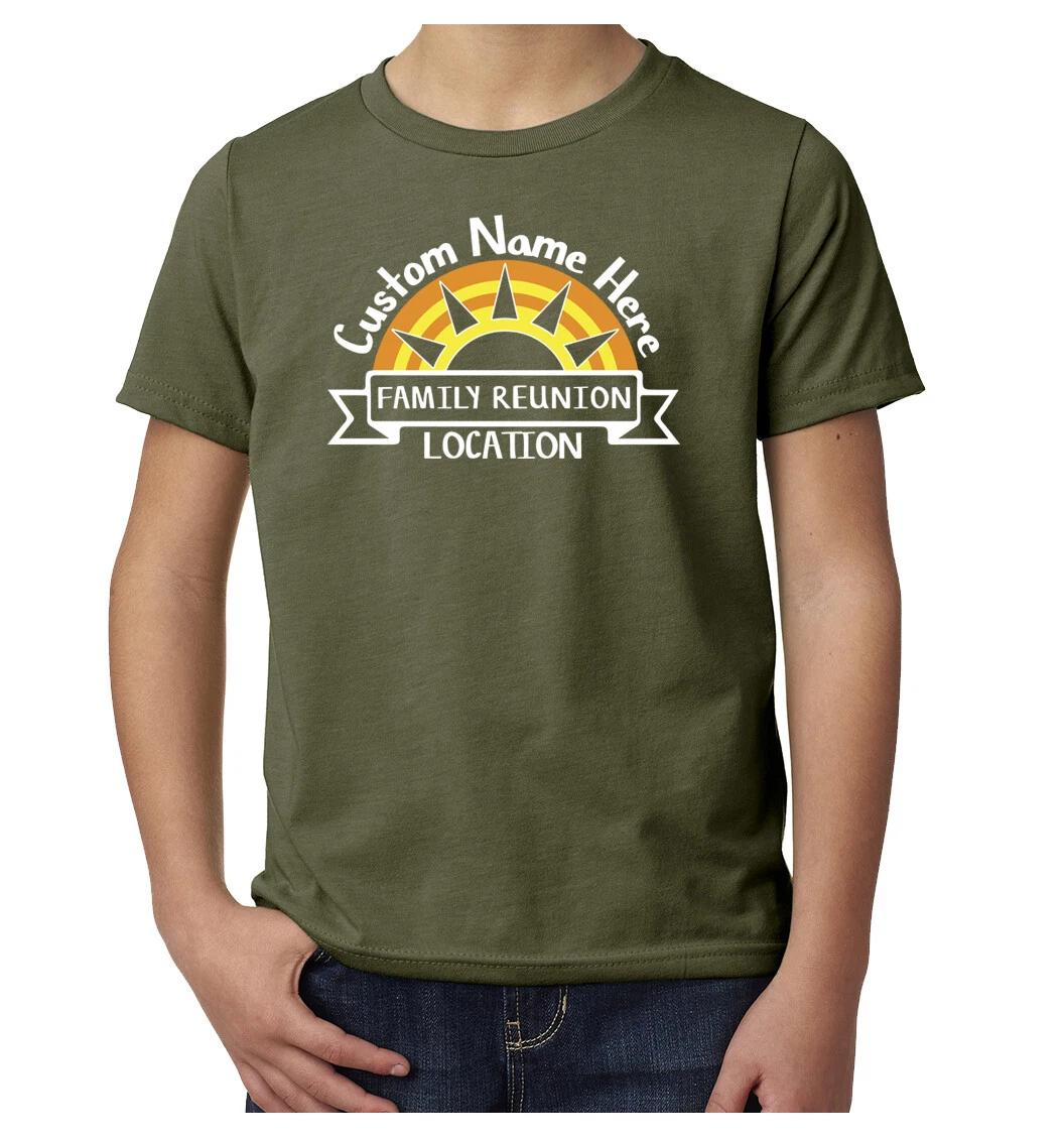 Sun set with Custom name and date- Family Reunion youth T-Shirts L
