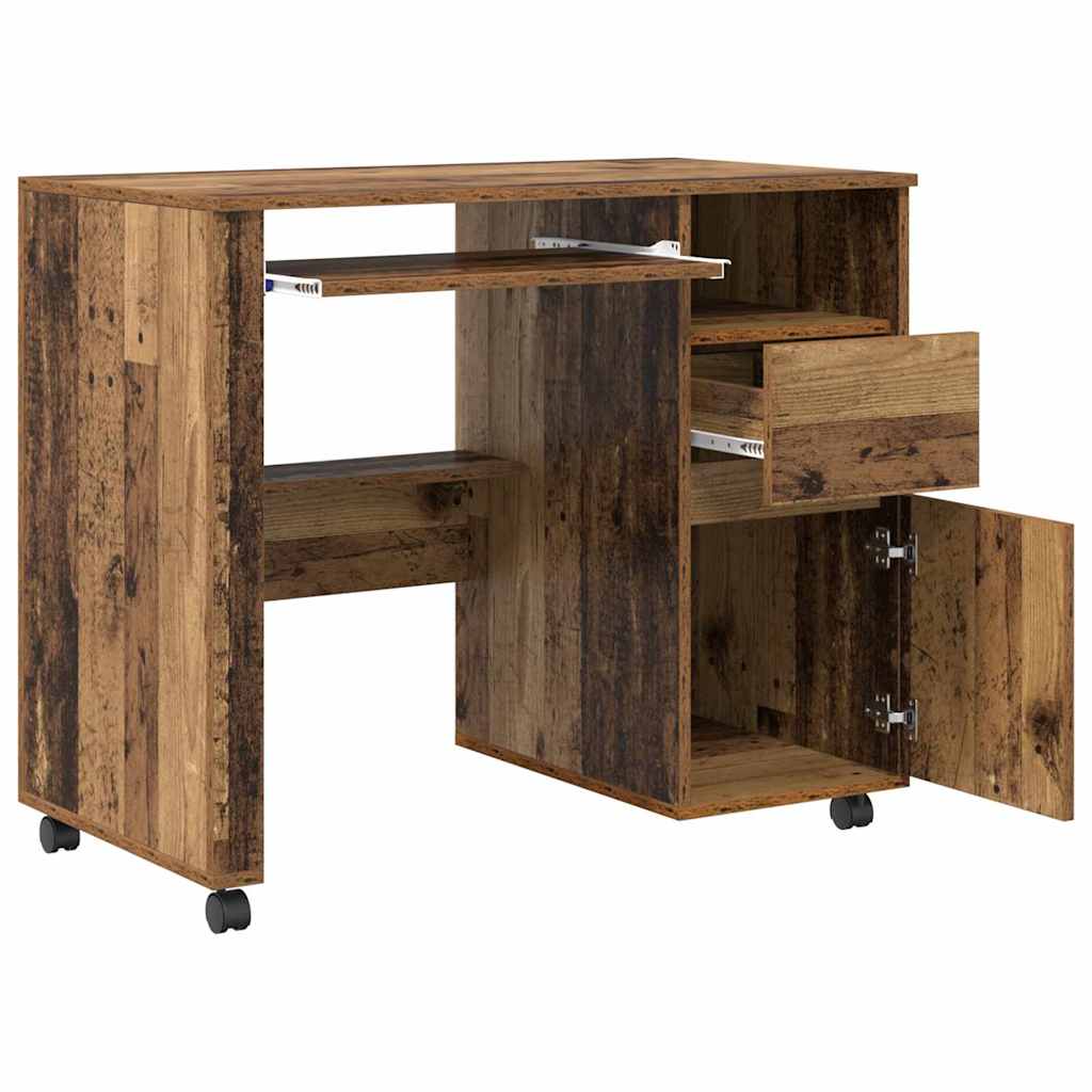 Rolling Table with Wheels Reclaimed Wood Look 91 X 50 X 77 Cm Engineered Wood