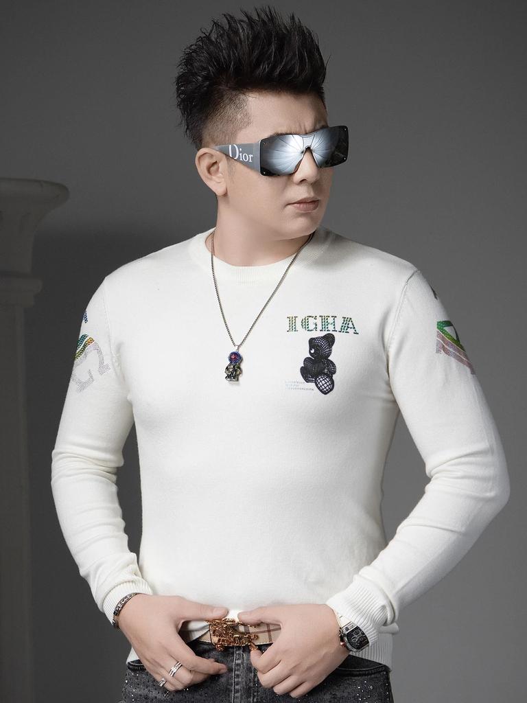 European Station 2025 New Trendy Bear Print Round Neck Sweater Men's Autumn and Winter Pullover Long Sleeve Knitted Sweater for Men