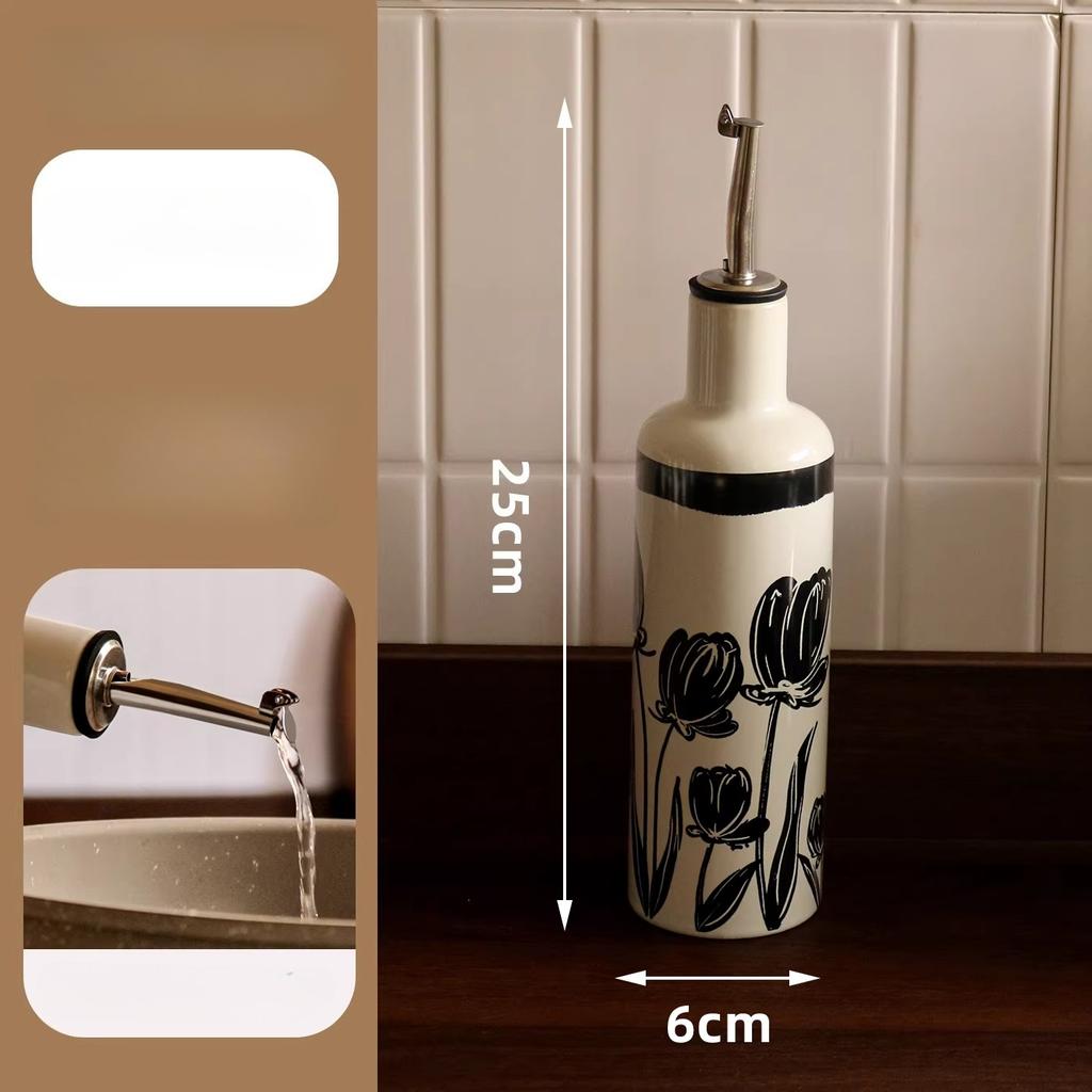 Ceramic Oil Dispenser Oil Automatic Open Close Bottle with No-Drip Spout for Cooking Oil Vinegar Storage Idear Gift