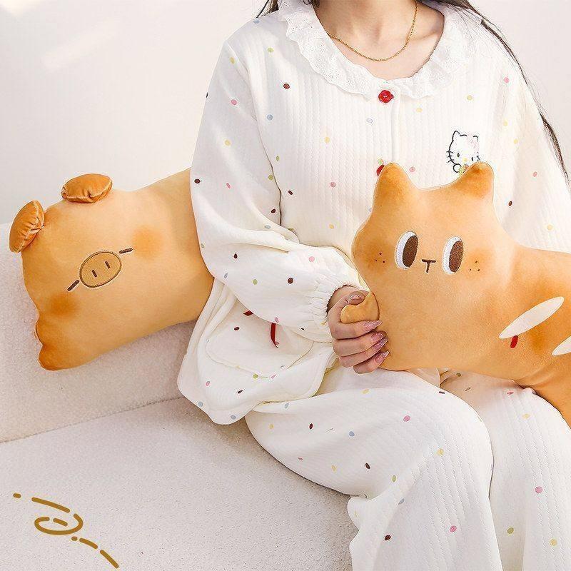 Plush Cat Bread Shape Pillow With Pp Cotton Filling For Sleeping And Lounge Comfort