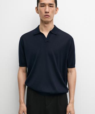 Masimodutti Wool Blend Short Sleeve Knit Polo Shirt